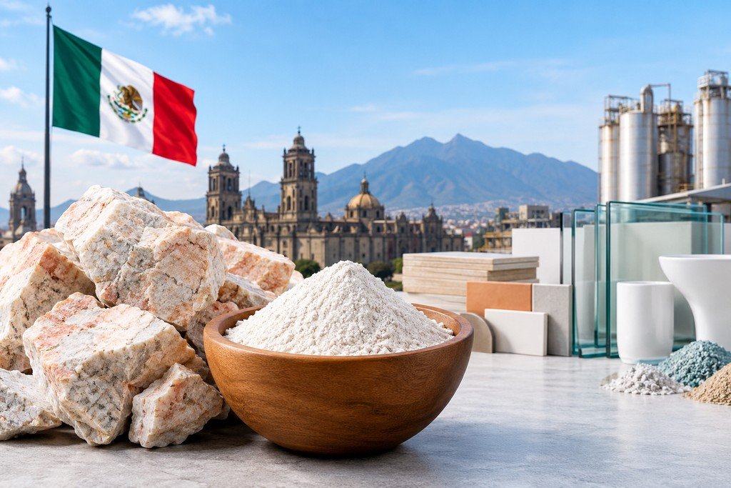 Feldspar powder supplied by Puresil India for ceramics and glass manufacturing in Mexico